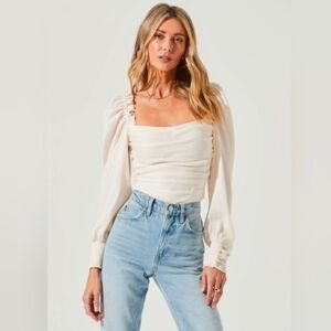 ASTR The Label Puff Sleeve Square Neck Top Sz M